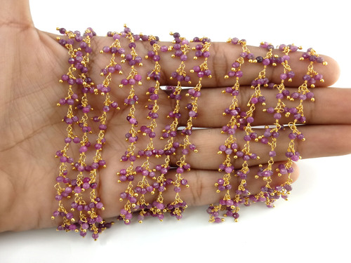 राउंड रूबी बीडेड डैंगलिंग चेन 2 एमएम वायर रैप्ड रोज़री - रूबी डैंगलिंग रोज़री बीडेड रोज़री चेन