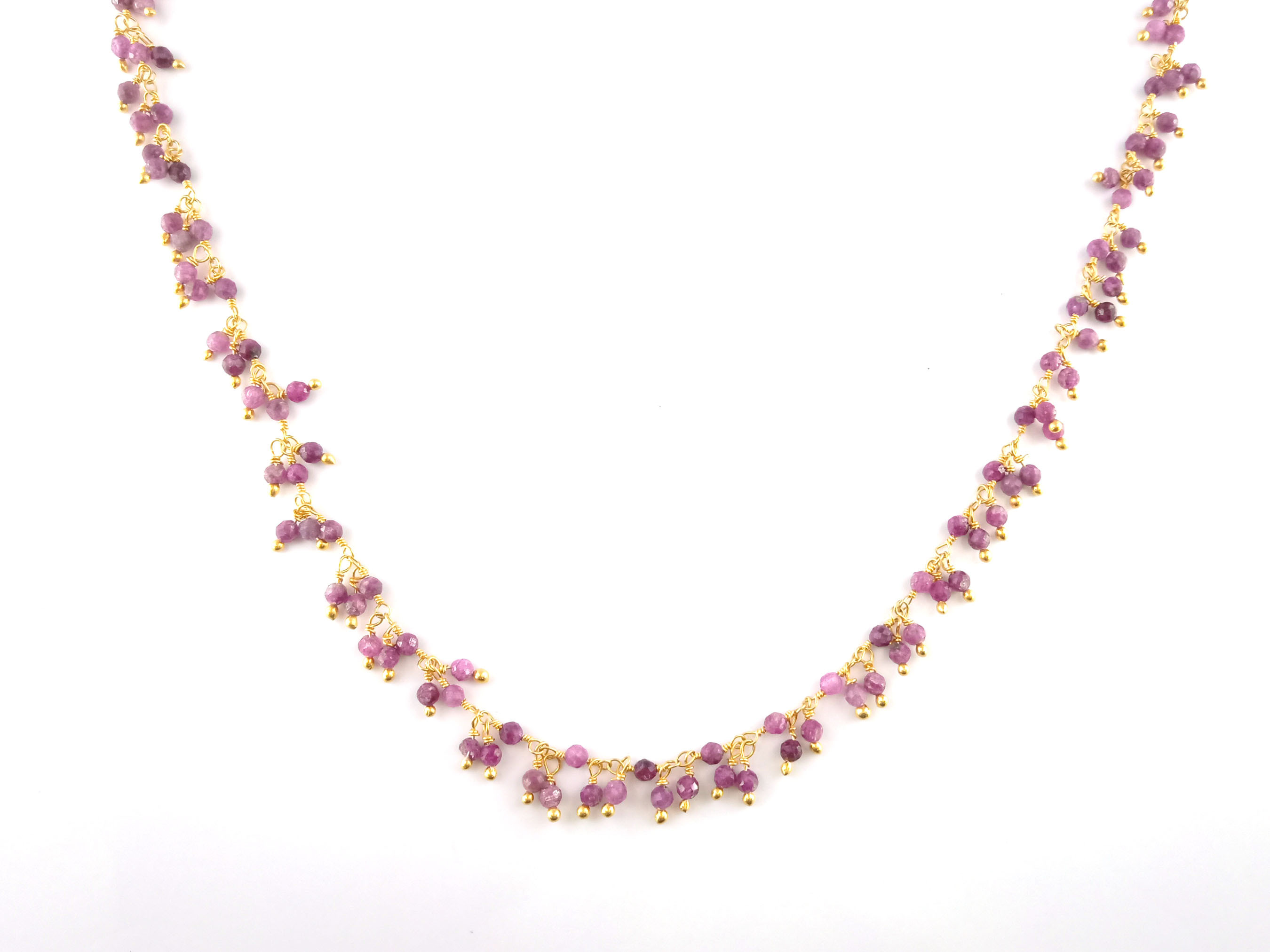 Round Ruby Beaded Dangling Chain 2mm Wire Wrapped Rosary - Ruby Dangling Rosary Beaded Rosary Chain