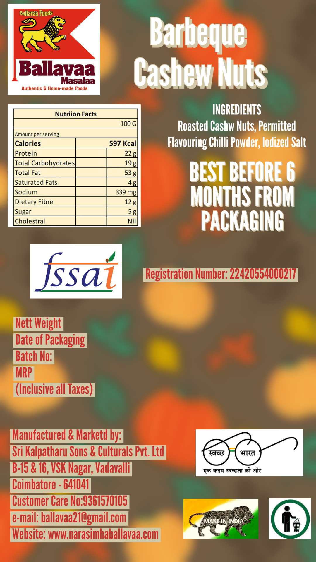 Barbeque Cashew Nuts - Organic Grade A, Spicy & Salty Flavor | Perfect For Dry Foods, Family Meal Times