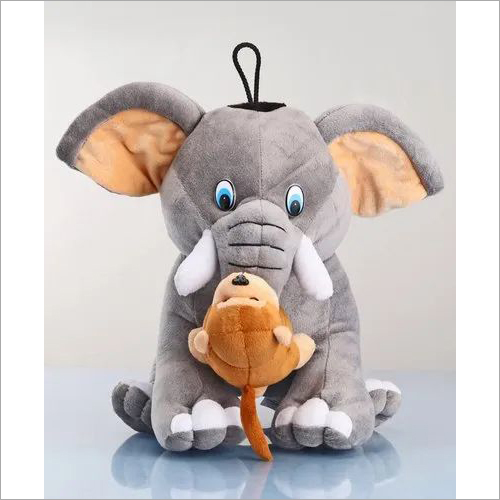 Grey Elephant With Monkey Soft Toy