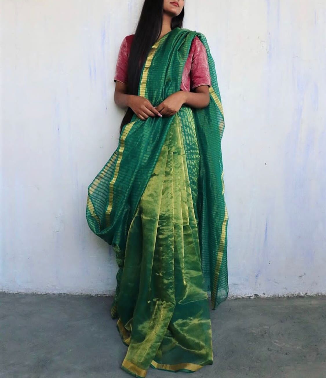 All Tissue Linen Saree