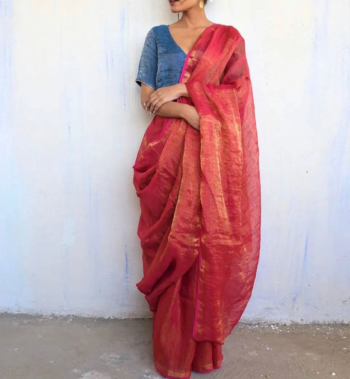 All Tissue Linen Saree