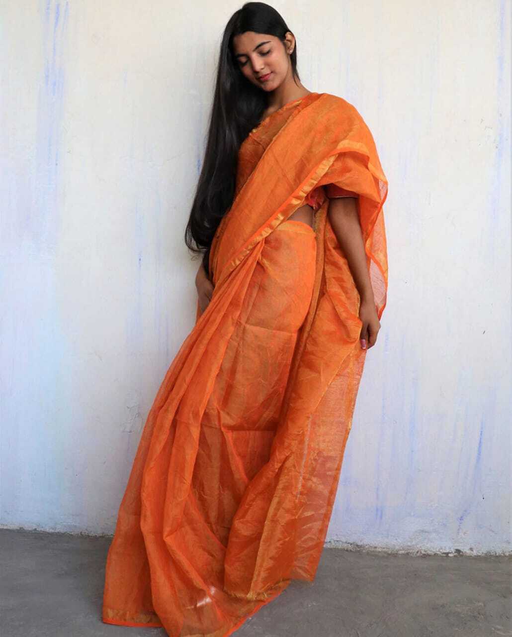 All Tissue Linen Saree