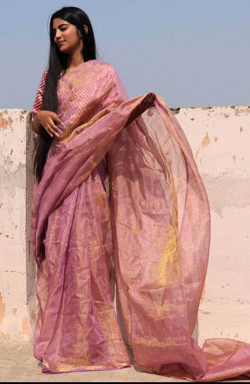 All Tissue Linen Saree