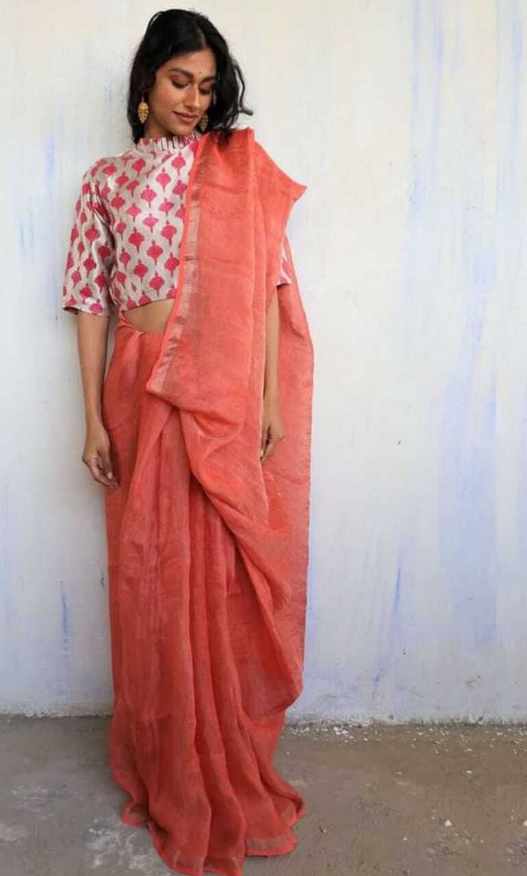 All Tissue Linen Saree