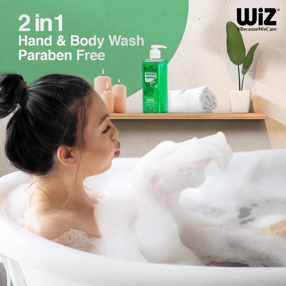 Wiz Hand & Body Wash - 900ml Plastic Dispenser Bottle | Rich Lather, Paraben Free, Refreshing Fragrance