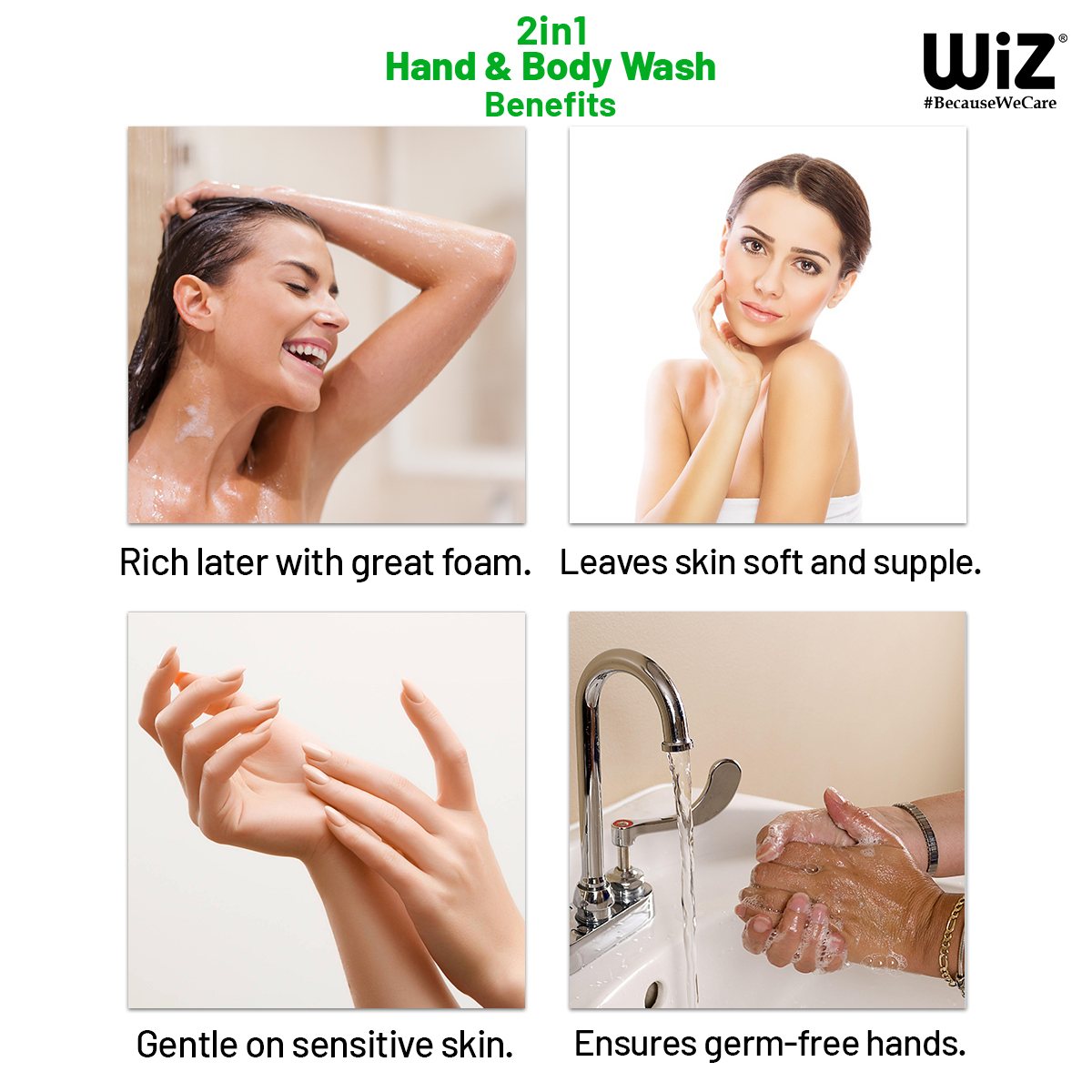 Wiz Hand & Body Wash - 900ml Plastic Dispenser Bottle | Rich Lather, Paraben Free, Refreshing Fragrance