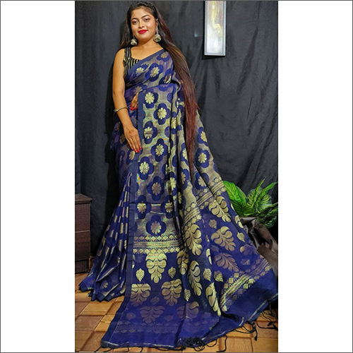 मल्टीकलर लेडीज़ ऑर्गेनिक लिनन जामदानी साड़ी