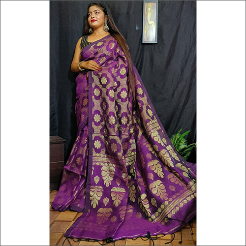 मल्टीकलर इंडियन ऑर्गेनिक लिनन जामदानी साड़ी