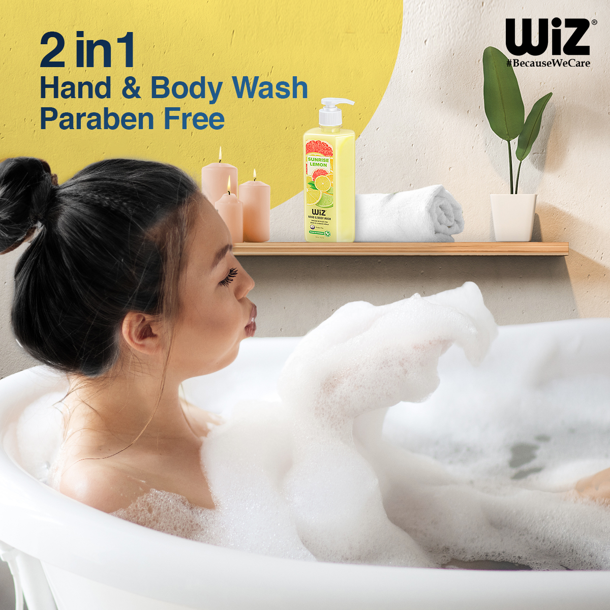 Wiz Hand & Body Wash - 450ml Bottle | Paraben-free, 2-in-1 Formula With Natural Ingredients, 9 Fresh Fragrance Options