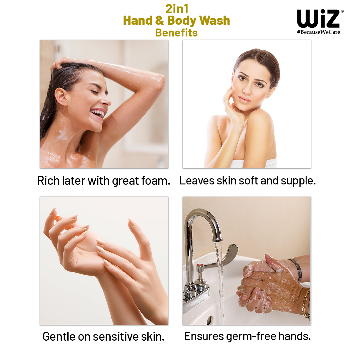 Wiz Hand & Body Wash - 450ml Bottle | Paraben-free, 2-in-1 Formula With Natural Ingredients, 9 Fresh Fragrance Options