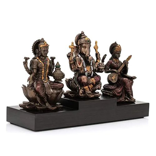 Golden Combo Of Sitting Laxmi Ganesh And Saraswati