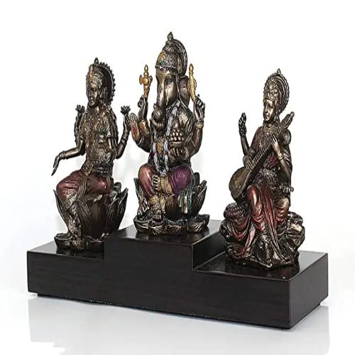 Golden Combo Of Sitting Laxmi Ganesh And Saraswati