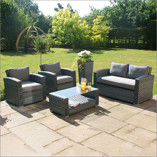 Grey Rattan Wicker Sofa Set - 4 Seater with Glass Centre Table | Durable, Easy to Clean, Eco-Friendly, Antique Grey Finish
