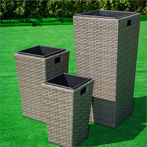 Tall Wicker Rattan Flower Pot Planter - Plastic, Tall Design, Grey Color | Durable For Indoor And Outdoor Gardening, Ideal For Gifts And Home Decor