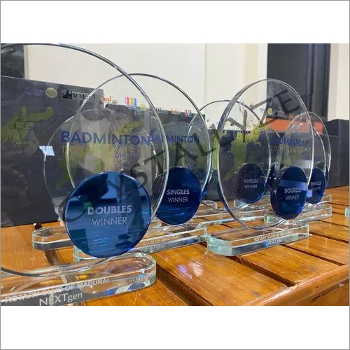 Crystal Badminton Sports Trophy - Crystal Material, Various Sizes & Colors | Round Shape, Uv Printed, Affordable Business Gift