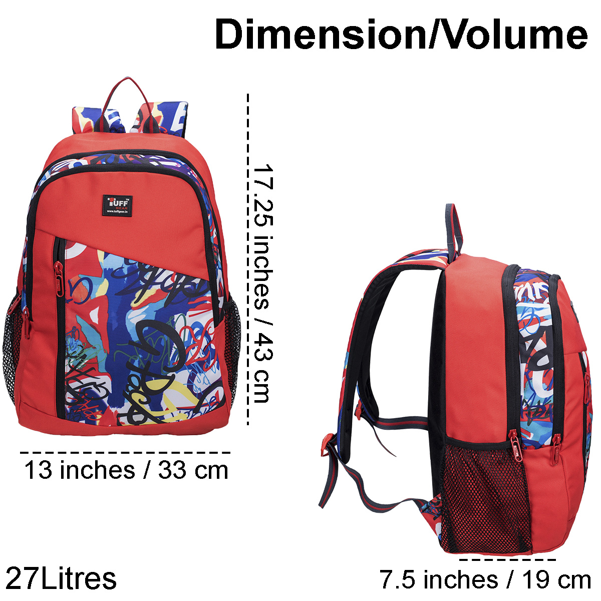 Holland 27l Pu-coated Polyester Backpack - 17.25x13x7 Inches, Red/navy/black Colors, Moisture Proof, Padded Straps