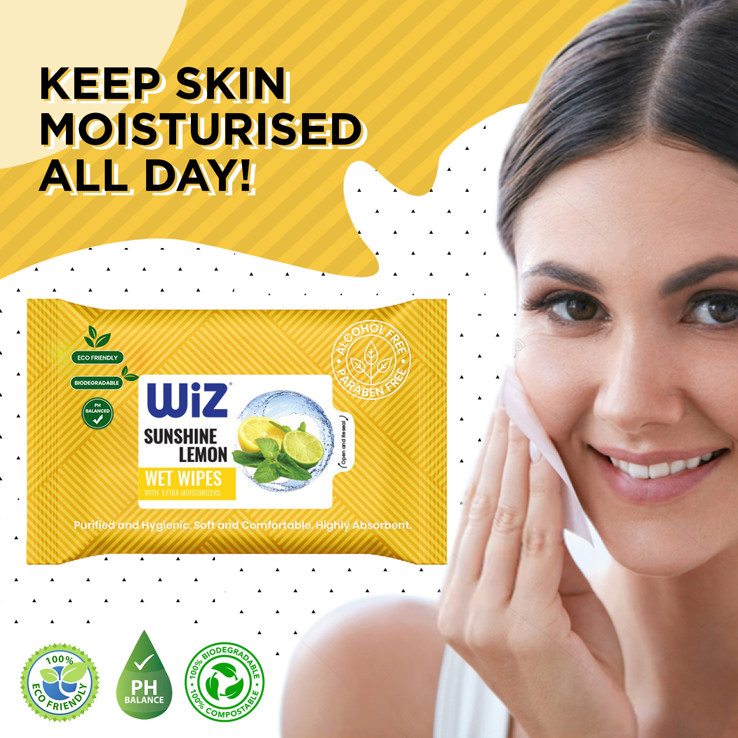 Wiz Refreshing Wet Wipes With Extra Moisturizers - Viscose Fiber, 80 Pulls Sachet , Ideal For Face Cleansing With Subtle Fragrance And High Moisture Content