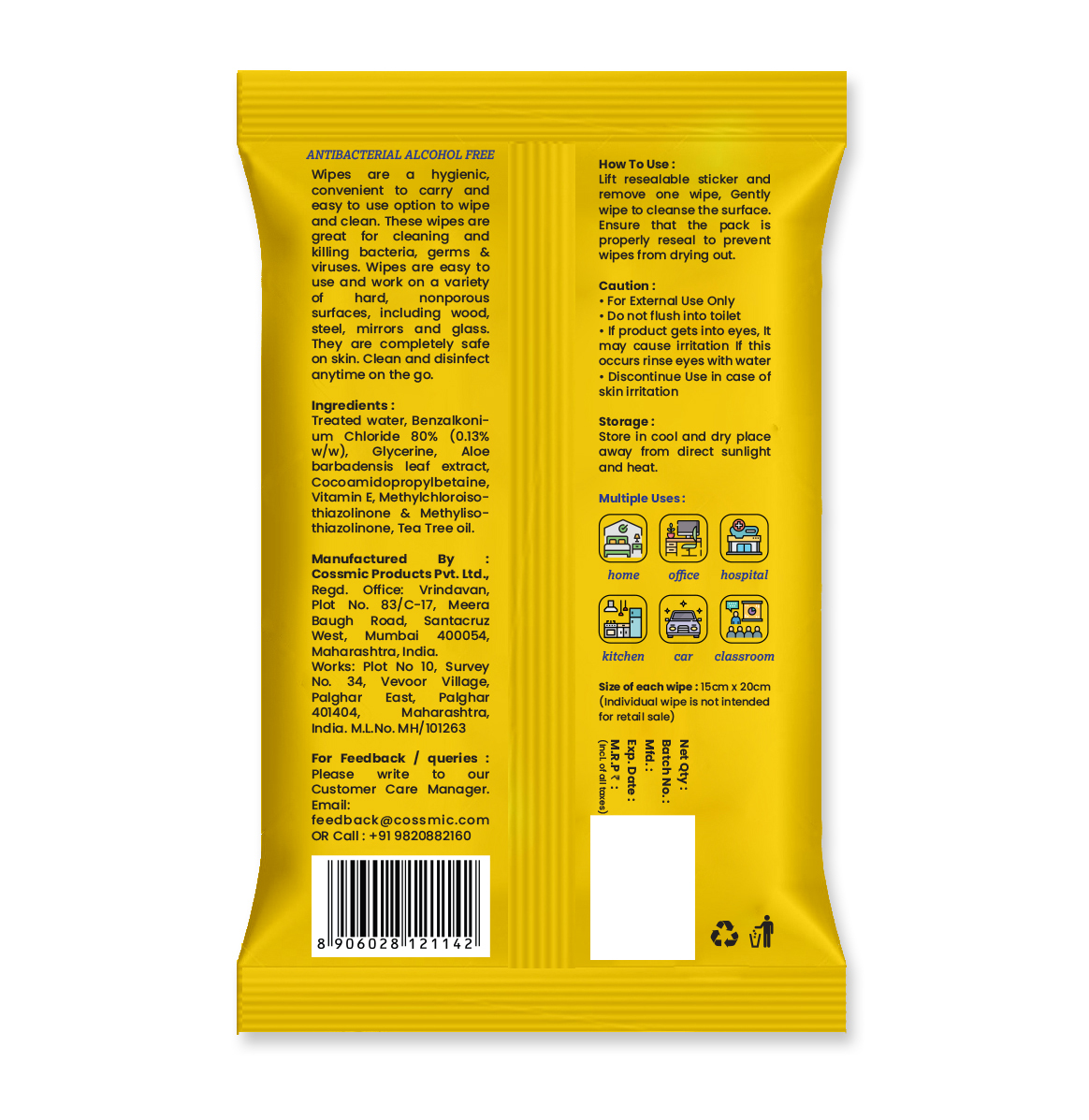Wiz Single Non Alcoholic Disinfecting Wet Wipes Age Group: Adults