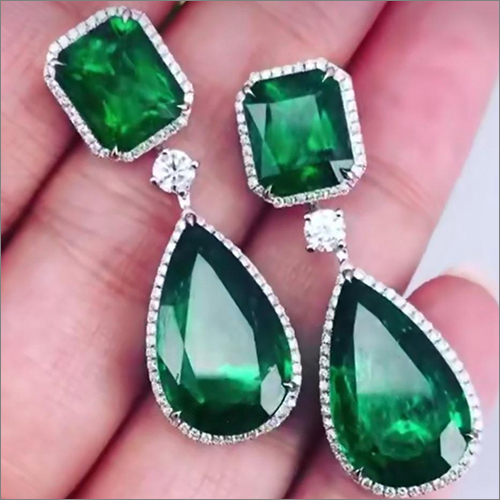 Green Emerald Doublet Earrings - Layered Gemstone Design, Natural Diamond Enhancements, Durable and Tarnish-Resistant for Good Luck