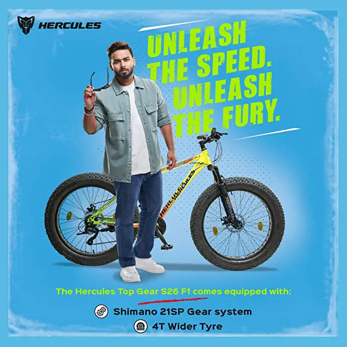 Hercules Top Gear Cycle - Steel Frame, 26 Inch Wheel Size, Matte Acid Yellow | 21-speed, Disc Brakes, Adjustable Saddle, Rugged Mtb Design