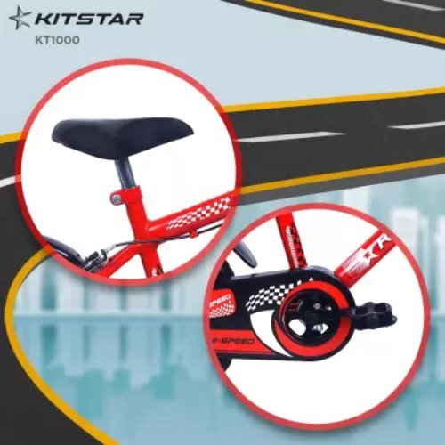 Kitstar Hispeed Kids Cycle - Steel Frame, 24 Inches Wheel Size, Red & Black | 18 Speed Transmission, Dual Suspension, Adjustable Pu Saddle, Mudguards