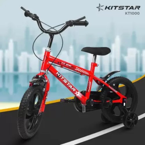 Kitstar Hispeed Kids Cycle - Steel Frame, 24 Inches Wheel Size, Red & Black | 18 Speed Transmission, Dual Suspension, Adjustable Pu Saddle, Mudguards