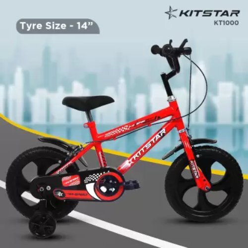 Kitstar Hispeed Kids Cycle - Steel Frame, 24 Inches Wheel Size, Red & Black | 18 Speed Transmission, Dual Suspension, Adjustable Pu Saddle, Mudguards