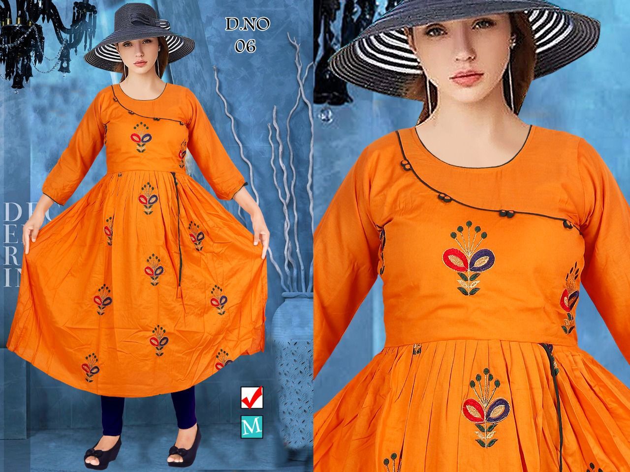 Nyra Kurti - Rayon Fabric, Size Xl, One Side Cut With Embroidery Work | Casual Dress, Full Sleeves, Breathable, Washable, Printed Pattern