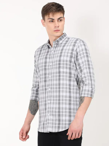 Grey Casual Checkered Shirt