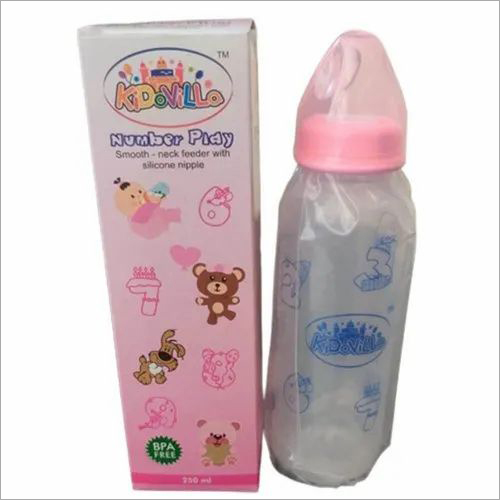250ml Baby Feeding Bottle - Silicone Nipple, Plastic Material , Pink and White Color for Ages 3-12 Months, Printed Design in Box Packaging