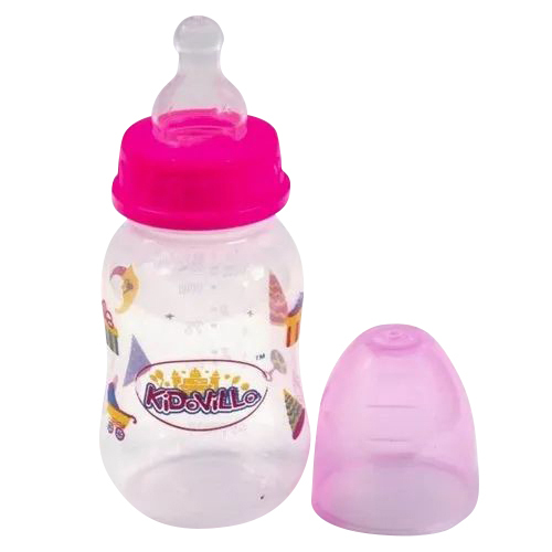 Kidovilla - Rubber Nipple Pink & White 125ml Baby Feeding Bottle | Plastic Material, For Ages 3-12 Months