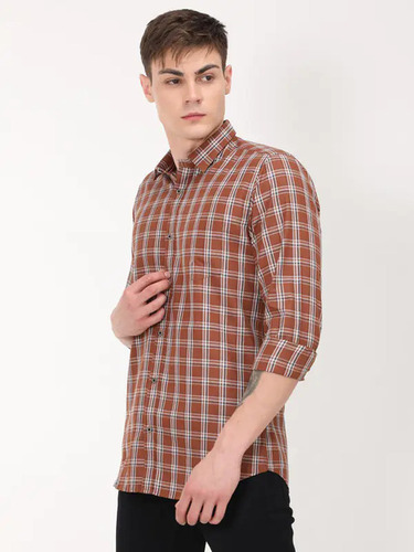 Cream Mens Casual Checkered Shirt