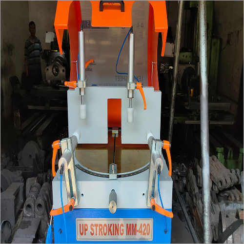 Aluminum Up Stroke Cutting Machine - Heavy Duty 500mm Blade, 750x750x1650mm Blue Body | Semi Automatic, Pneumatic Drive, 1-year Warranty, Low Noise