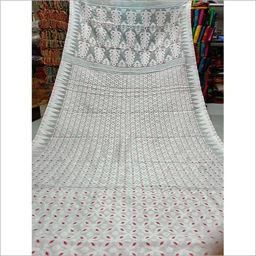 Minakari Jamdani - White Cotton Blend Fabric | 1 Year Warranty, Suitable for All Seasons