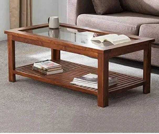 Wooden Coffee Table - Shesham, 115x60x45 Cm , Brown And Black Finish With Polished Surface, No Assembly Required For Indoor Living Room Use