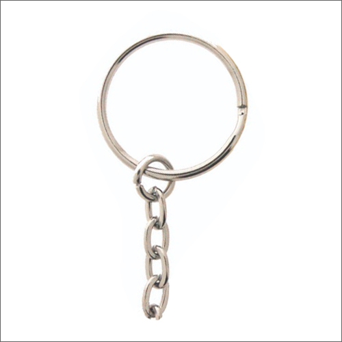 Split Key Ring With Chain - Metal, Silver Color, Lightweight Design | Elegant Appearance, Durable Rubber Strap with Punch Fastener