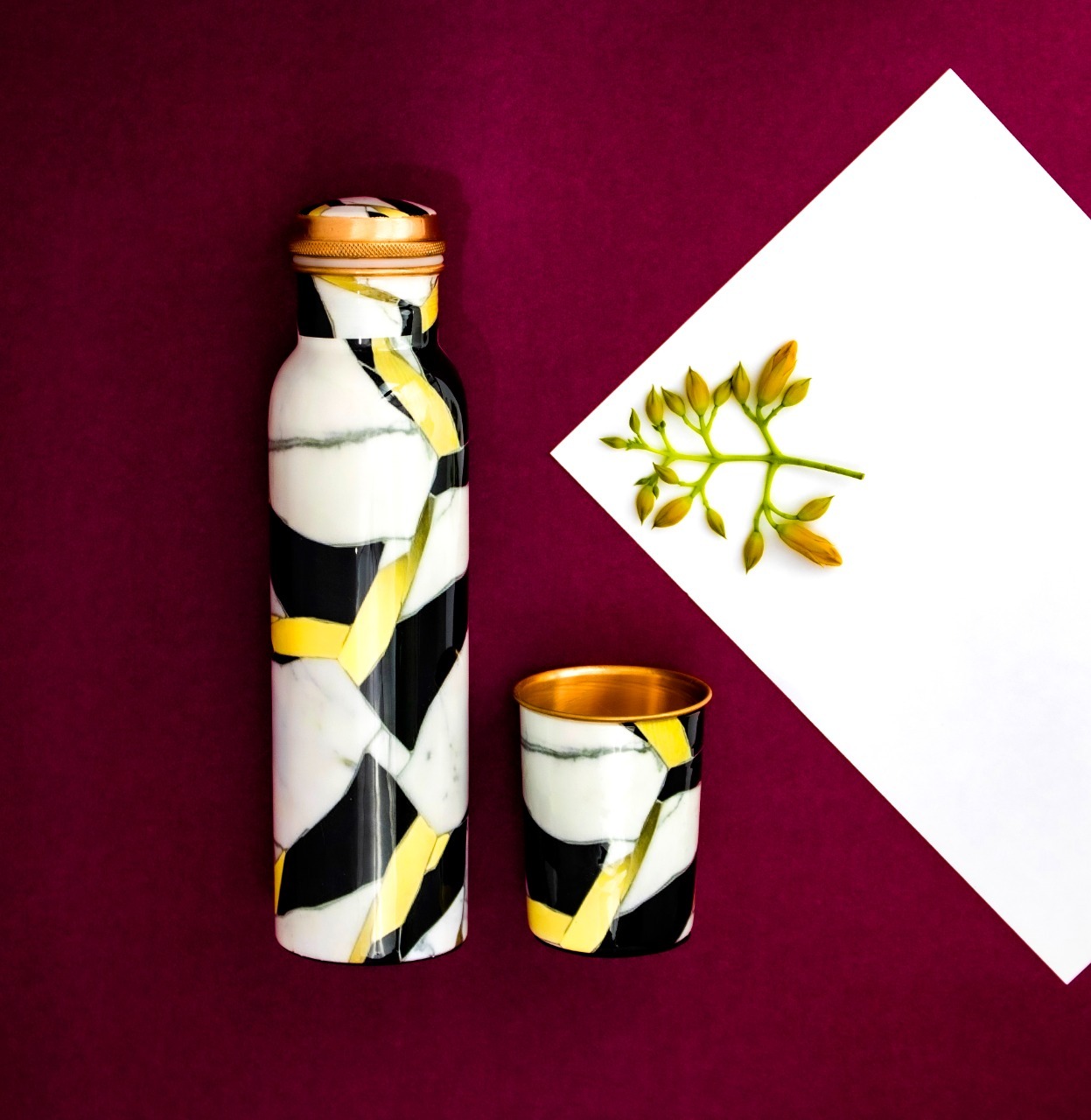 Copper Water Bottle - 1 Liter Capacity, Multicolor Flower Print Design - Elegant & Health-promoting Enhanced Usability
