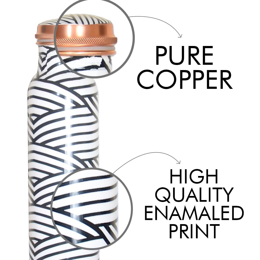 Zebra Print Enamel Copper Bottle - Copper | 1000ml | 10 Inches | Multi-color , Leak-proof Design With Stylish Water Transfer Printing