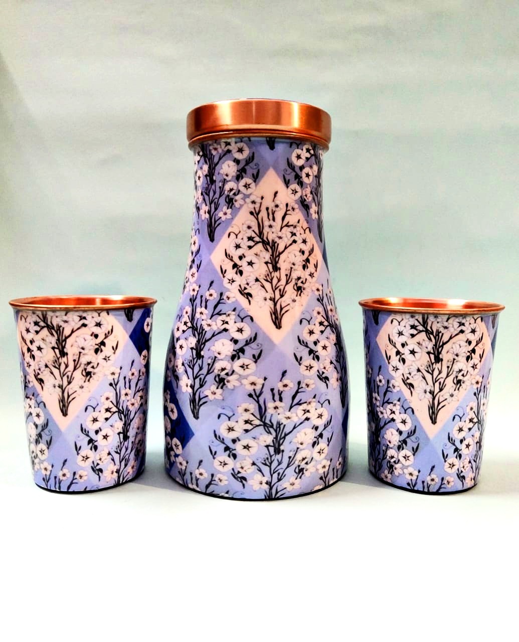 Copper Enamel Print Bedroom Jar Pot With 2 Glass