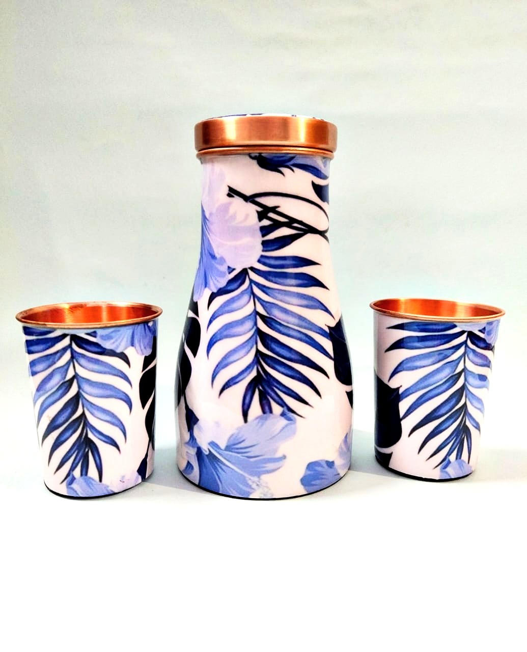 Copper Enamel Print Bedroom Jar Pot With 2 Glass