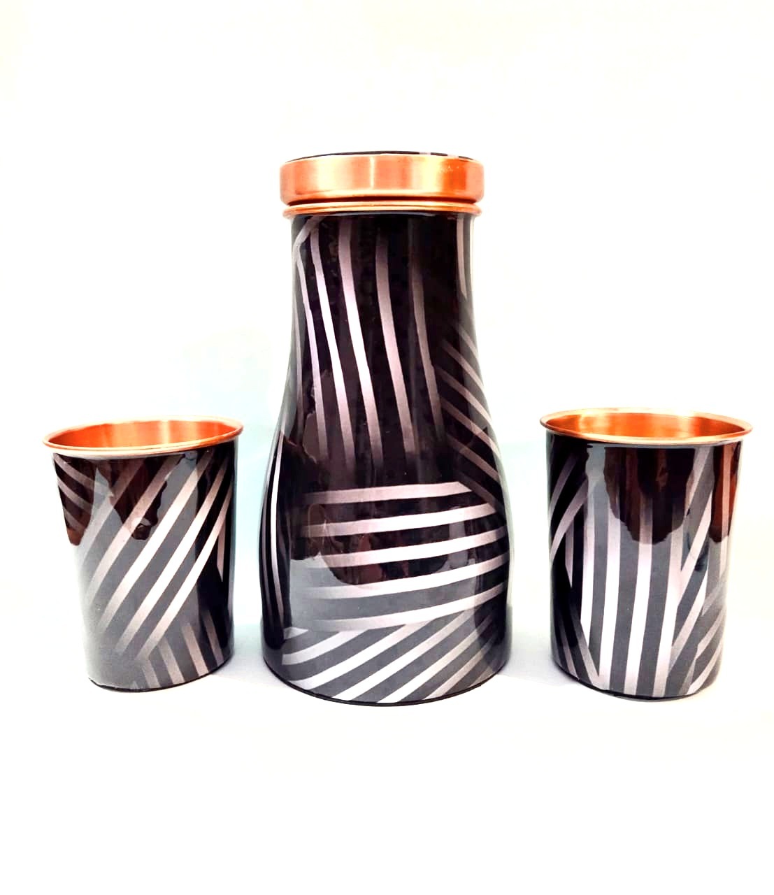 Copper Enamel Print Bedroom Jar Pot With 2 Glass