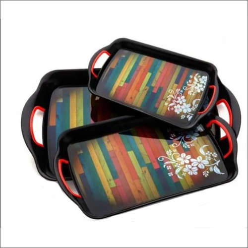 3pcs Handmade Serving Tray Set - Plastic Material, Printed Design | Ideal For Entertaining, Hosting, And Home Decor