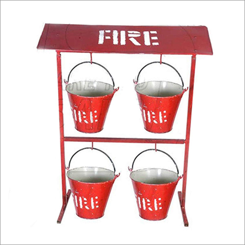 Fire 4 Bucket With Stand - Durable Steel, 4-Gallon Metal Design, Red Color | Portable Fire Fighting Solution for Class A Fires, Ideal for Industrial and Residential Use
