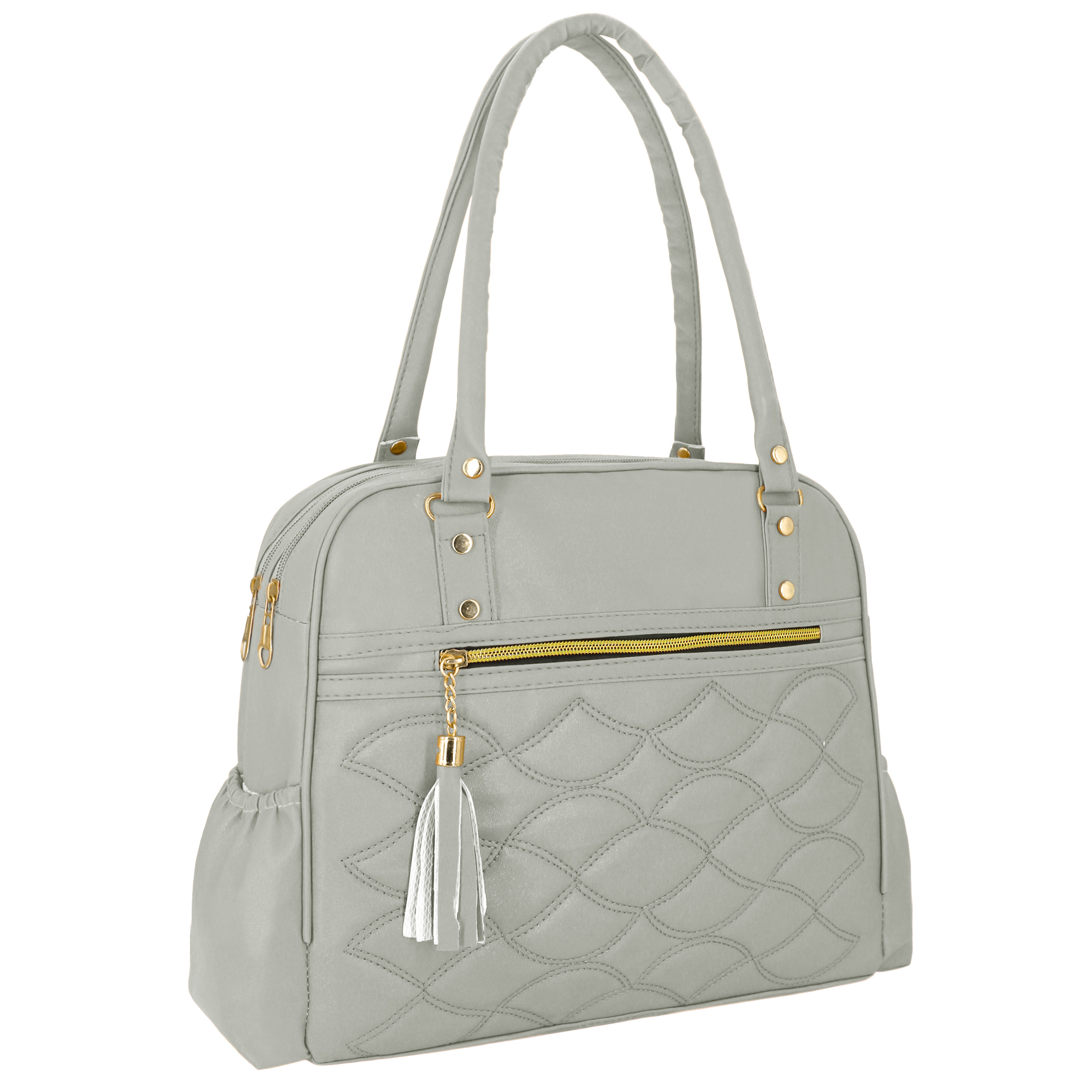 Stylish Handbag For Girls - Lxbxh Cm - 28x10x24 | Pu Material, Zipper Top Closure, Smooth Surface, Grey Color, Plain Design, Personalized Options Available