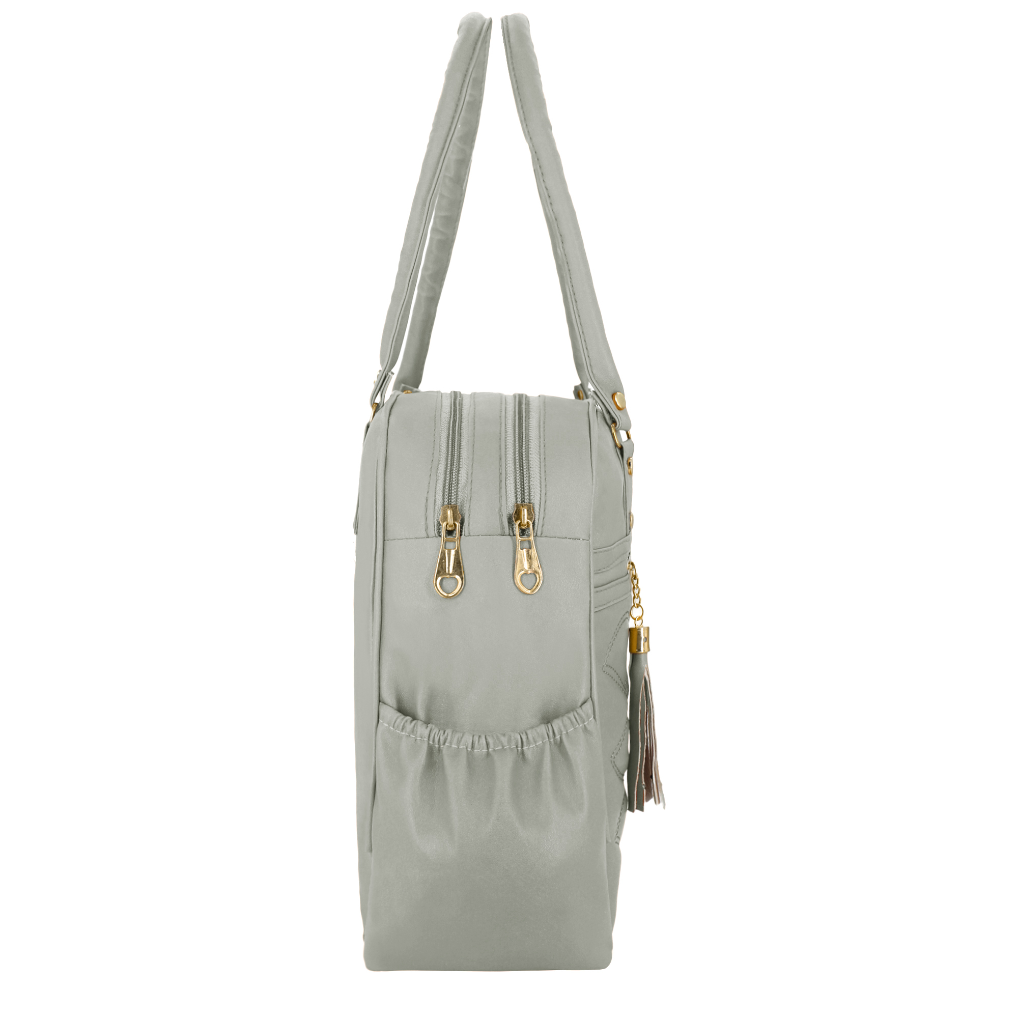 Stylish Handbag For Girls - Lxbxh Cm - 28x10x24 | Pu Material, Zipper Top Closure, Smooth Surface, Grey Color, Plain Design, Personalized Options Available