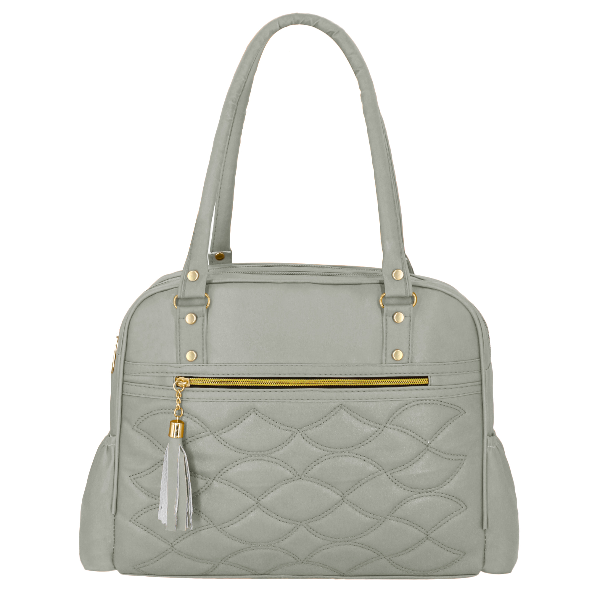 Stylish Handbag For Girls - Lxbxh Cm - 28x10x24 | Pu Material, Zipper Top Closure, Smooth Surface, Grey Color, Plain Design, Personalized Options Available