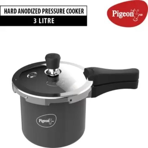 Pigeon Induction Bottom Hard Anodized Aluminium Pressure Cooker - 3 Liter Capacity, Black Color, Multi-top Compatible, Easy To Clean