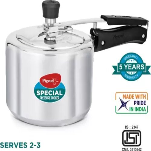 Pressure Cooker - Aluminium Alloy, 2l, 3l, 5l Capacity | Ergonomic Handle, Durable Design, Silver Finish
