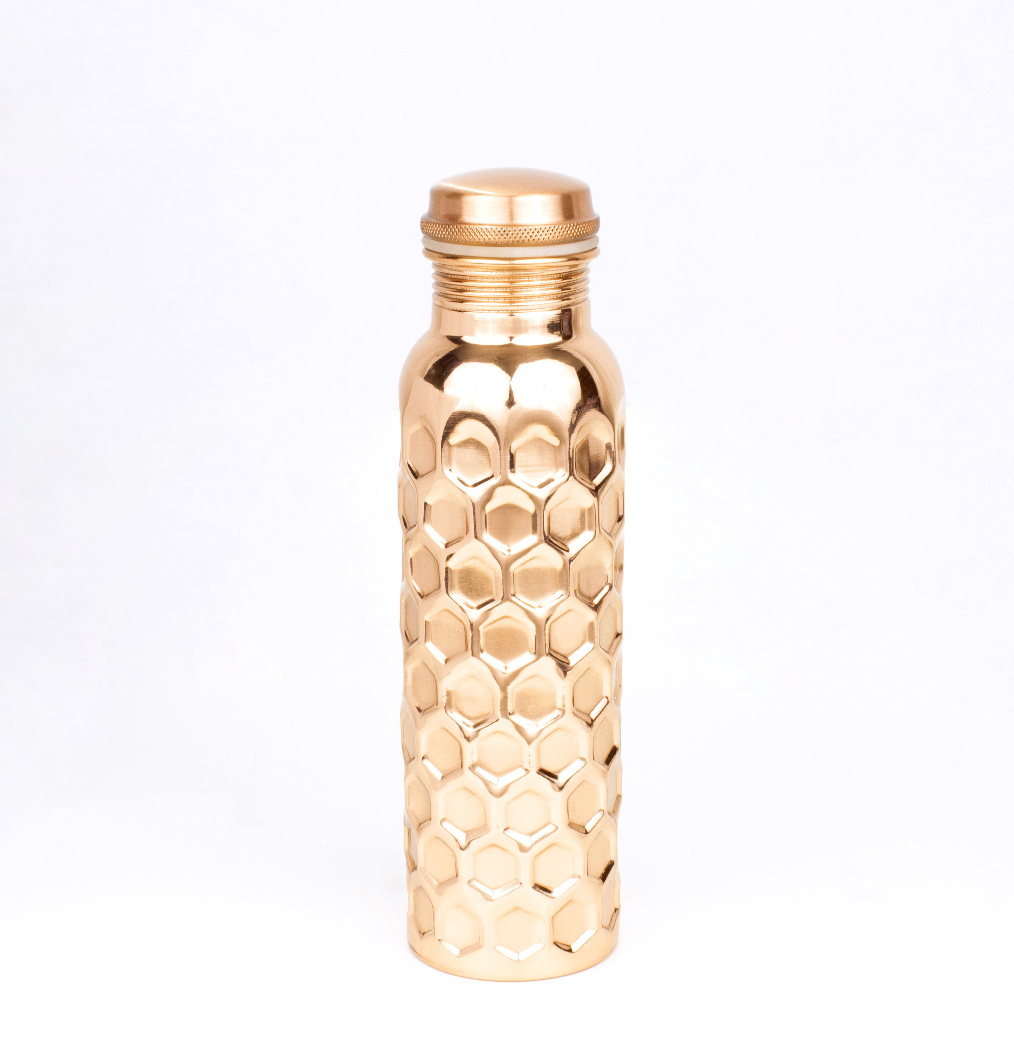 Diamond Embossing Copper Bottle - 1 Litre Capacity, Copper Material, Screw Cap Design, Round Shape | Elegant Aesthetic For Active Lifestyle